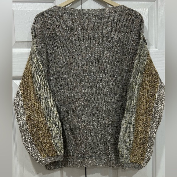 Au Contraire Grey Multicoloured Patchwork Textured Vintage Sweater Size LRG 90’s - Picture 2 of 5